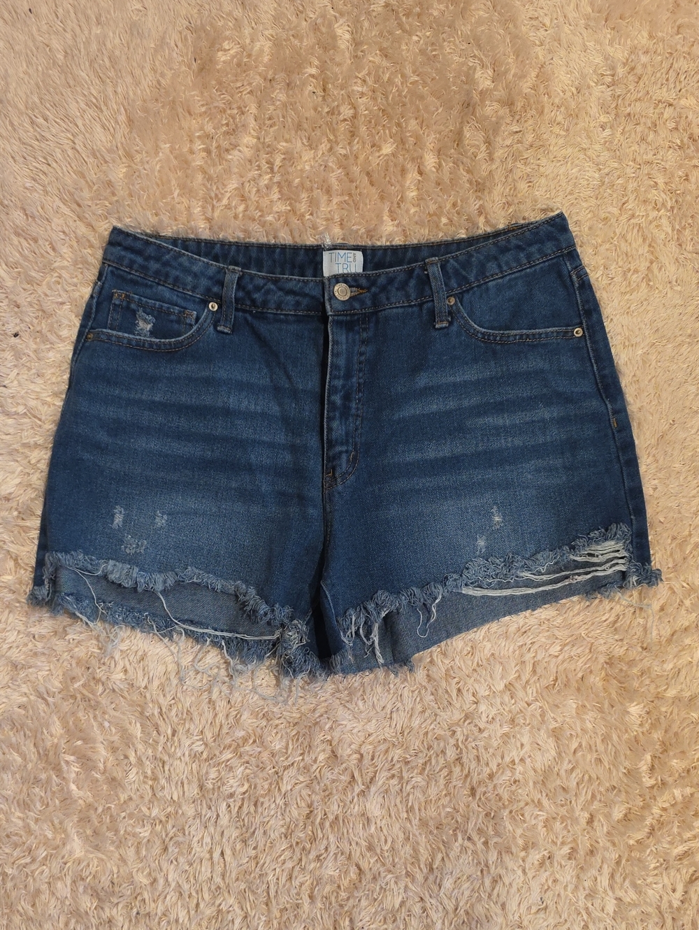 Time and Tru Blue Distressed Denim Cutoff Shorts